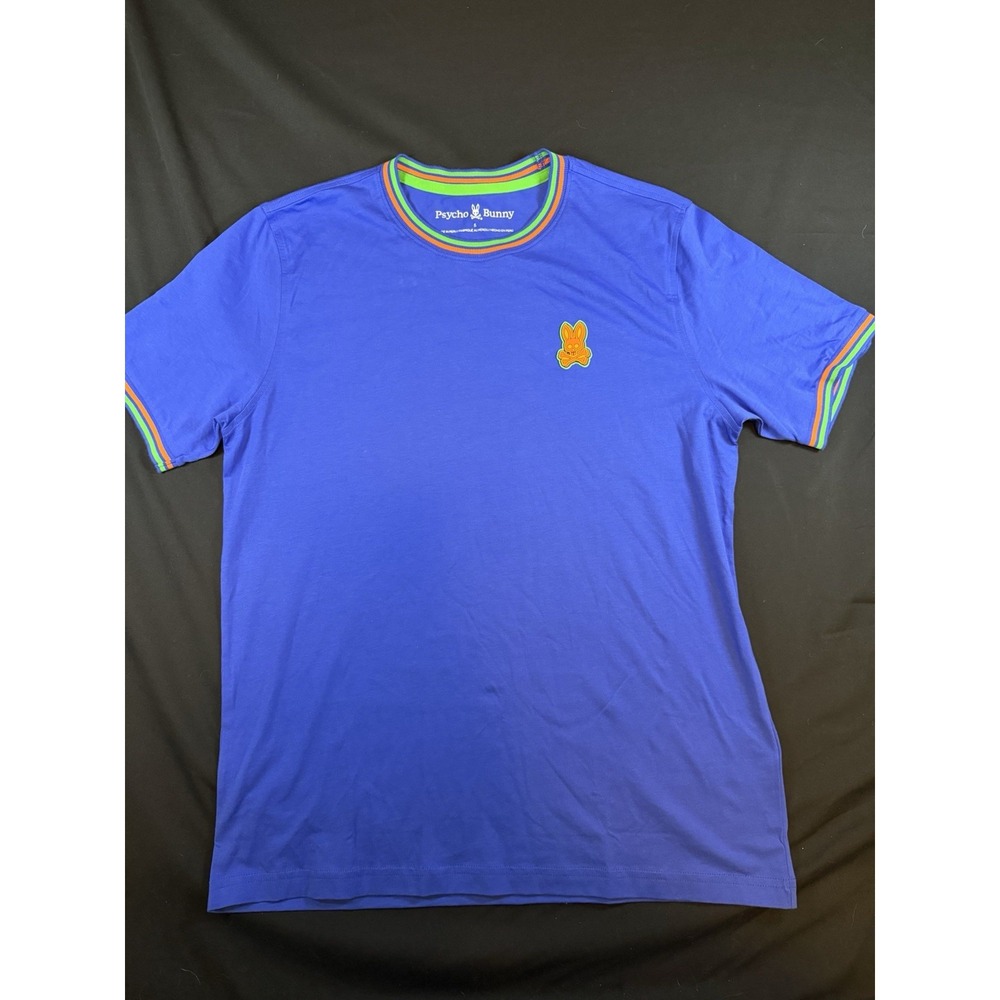 Psycho Bunny Blue T-Shirt W/ Striped Sleeve Cuffs, 5